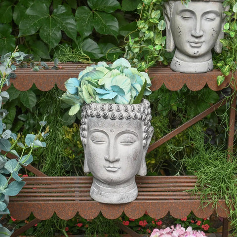 Chill Buddha Head Planter With Stone Look Finish Face Planter Garden Statue For Home Or Porch Decor Ideal For Succulents And Cactus