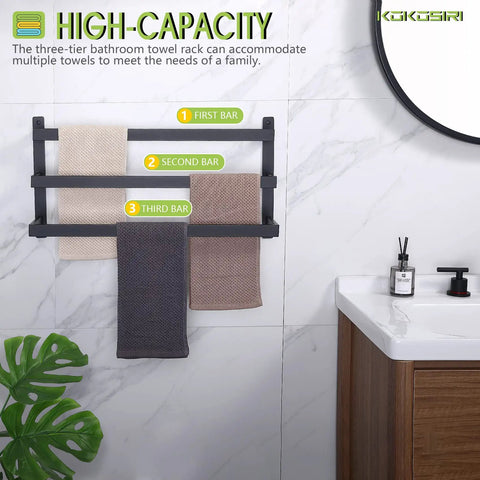 Matte Black 3 Tier Ladder Towel Rack Wall Mount Bath Bar Top Notch SUS 304 Stainless Steel Rustproof Towel Shelf in bathroom