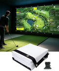 10x10 Ft Golf Simulator Impact Screen with Heavy Duty Hitting Border Pro Grade 600D Reinforced Edge 22 Grommets and Bungee Cords setup