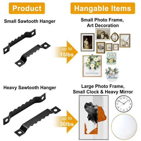Kickass 180 Pieces Sawtooth Picture Hangers Heavy Duty Wall Hanging Kit featuring two sizes for frames and decor, supporting up to 30lbs.