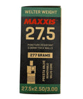 Box of Welter Weight 27.5 inch bicycle inner tube with 36mm Presta valve and removable core, fits 27.5 x 2.5 to 3.0 inch tires