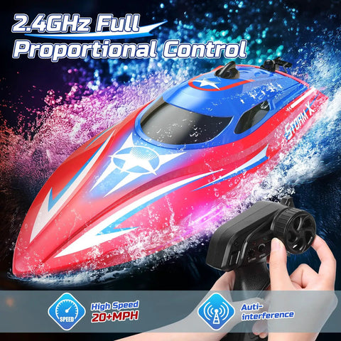 Full Proportional Remote Control Boat for Kids and Adults, 20MPH Plus High Speed Waterproof RC Boat racing on water with remote