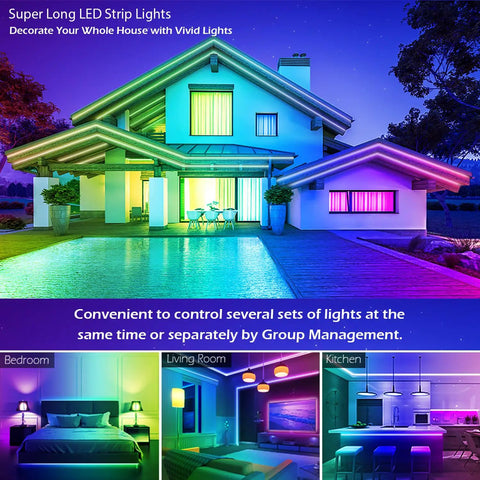 Colorful house and room decor using 65.6ft Neon Rope Lights With App Control And Remote Flexible RGB LED Strip 29 Dynamic Modes IP65 Waterproof Outdoor Neon Lights Music Sync For Gaming Or Bedroom Decor Lit Color Changing LED Strip.