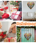 Collage showing Hanging Diamond Art Ornament Dope Heart Shaped Cross Kit for Adults Crystal Sun Catcher Pendant as gift and decor.