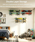 Four Layer Horizontal Skateboard Wall Mount Rack For All Boards And Sizes Boss Wall Storage Organizer displayed in a room