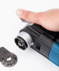 Hand installing blade on 5 Piece Starlock Oscillating Multi Tool Blade Set For Metal Wood And General Materials With Assorted Plunge Blades