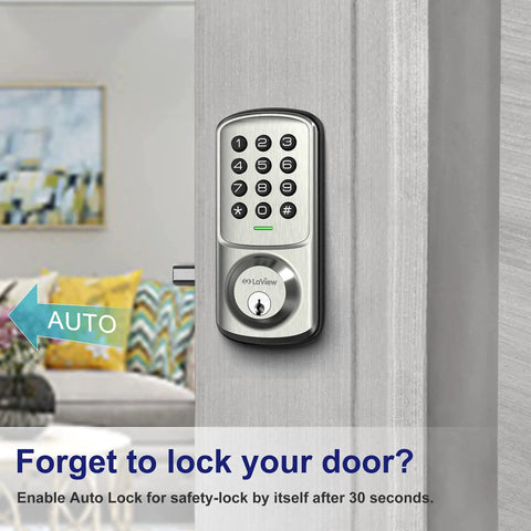 Keyless Entry Door Lock With Keypad For Front, Bedroom, And Garage, Auto Lock, 1-Touch Motorized Locking, 20 User Codes