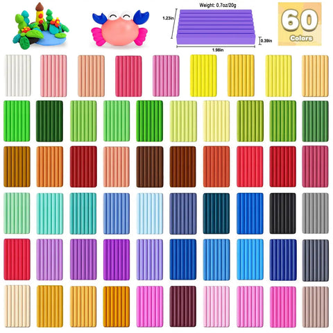 60 Color Polymer Clay Starter Kit For Kids And Adults DIY Modeling Clay Oven Bake Art And Crafts Set With Sculpting Tools