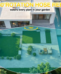 180-degree swivel feature of retractable garden hose reel with lock at any length, 100 ft hybrid hose shown in outdoor setup