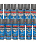 Image of a case of 12 Food Grade Lube Oil cans for food processing equipment, penetrates rust and scale, leaves clear slippery film.