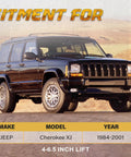 Adjustable Front Track Bar For Jeep Cherokee XJ 1984-2001 With 4-6.5 Inch Lift, Panhard Bar Rod With Relocation Bracket, Black Steel Construction, Heavy-Duty Steering Alignment Upgrade For Off-Road Rugged Reliability. Jeep Cherokee XJ with 4-6.5 inch lift
