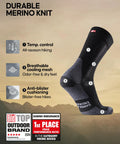 Merino Wool Hiking Socks For Men And Women Anti Blister Outdoor Socks With Heavy Cushioning Black And Gray Large Size