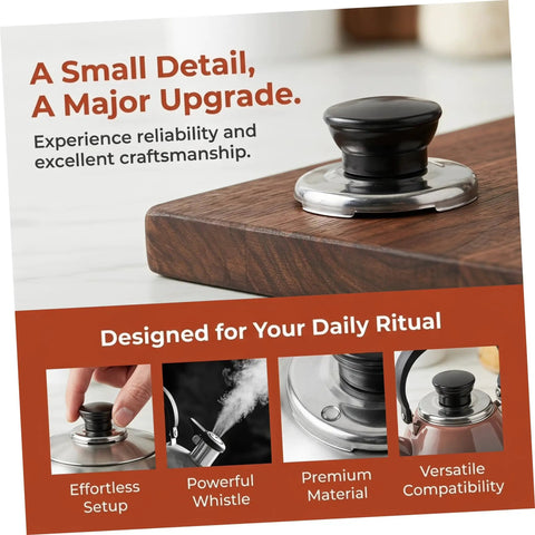 Upgrade Your Kitchen Game With This Heavy Duty Stainless Steel Whistling Kettle Lid Knob Replacement Kit., black kettle lid knob on stainless steel base