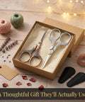 Ultra Sharp 5 Inch Embroidery Scissors 2 Pack Precision Snips For Crafting Crochet Sewing Paper Cutting And Fabric Work Razor Blade Shears For Delicate Threads And Detail Work, 5-inch metal scissors in gift box with sheaths