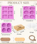 Product size chart for DIY Soap Making Kit With 3 Silicone Molds 50 Clear Bags 50 Tags 20 Gift Boxes 24 Stickers 65 Ft Jute Twine.