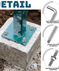 304 Stainless Steel J Bolts 3/8-16 x 6 Inches Set of 10 in concrete base with nuts and washers for outdoor installations.