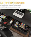 Top view of compact gaming desk with fabric drawers for bedroom or dorm, 32 inch study and PC table for gamers, dual fabric drawers