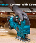 Cordless Jigsaw With Dual 21V 2Ah Batteries And Charger, Workhorse For Wood Projects, Bevel Up To 45 Degrees, 4 Orbital Actions