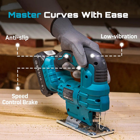 Cordless Jigsaw With Dual 21V 2Ah Batteries And Charger, Workhorse For Wood Projects, Bevel Up To 45 Degrees, 4 Orbital Actions