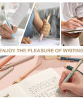 Black Gel Pens 0.5mm Fine Point Retractable With Smooth Quick Dry Ink and Metal Gold Clip 10 Pack A True Office Workhorse for Notes Journaling and Everyday Writing with people using them.