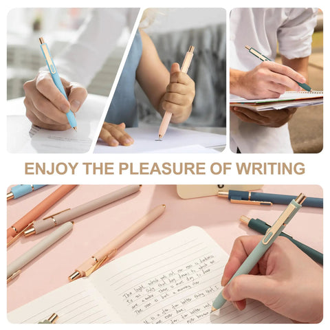 Black Gel Pens 0.5mm Fine Point Retractable With Smooth Quick Dry Ink and Metal Gold Clip 10 Pack A True Office Workhorse for Notes Journaling and Everyday Writing with people using them.
