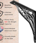 Heavy Duty Shelf Bracket Kit 12 x 12 Inch Set of Two, Cast Iron Finish shown with decorative design and durability features
