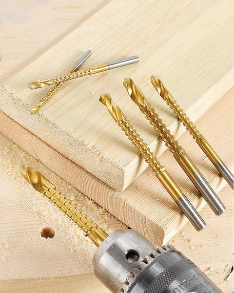 Top Shelf Titanium Coated High Speed Steel Twist Drill Bit Set With Killer Cutting Speed For Wood And Metal Ultra Sharp Precision on wood.