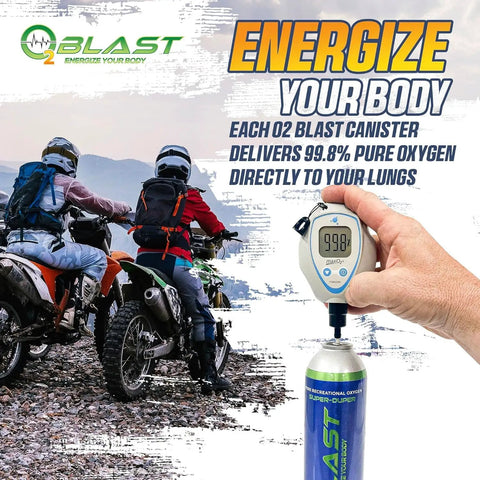 Pure Oxygen For Fast Recovery And Boosted Stamina, 10L Portable Oxygen Cans, 3 Pack With Flip Top Cap, motocross riders on mountain