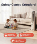 Children playing in living room with All Season Hybrid Oscillating Fan And Space Heater For Home Use With Remote Control Timer