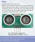 Front view of Pro Grade Analog Ultrasonic Distance Sensor US-016 With Analog Voltage Output, pins and components visible