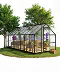 8x16 Ft Aluminum Walk-In Greenhouse With Polycarbonate Panels, No-Fuss Quick-Setup System in garden with plants inside