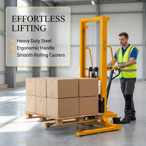 Tough Manual Straddle Pallet Stacker Powers Through 2200 Lbs Loads Without Breaking A Sweat Features Hand Hydraulic Pump And 63 Inch Lift Height For Quick Warehouse Workflows Daily with heavy duty steel and ergonomic handle.