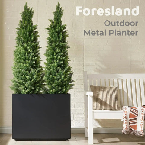Tall Metal Planter With Middle Shelf And Span Divider For Outdoor Spaces Large Rectangular Planter Box 36W 11D 30H