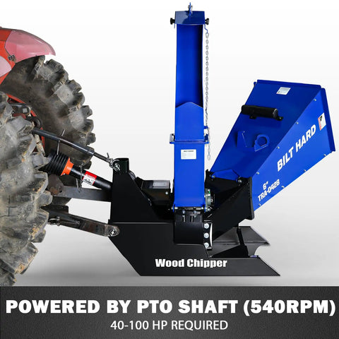 6 Inch 3 Point PTO Wood Chipper For 40-100 HP Tractors Heavy Duty Mulcher With 30 Inch Rotor And Reversible Blades Category 1 And 2 Hitch Rugged Lawn And Farm Debris Shredder For Yard Cleanup attached to tractor