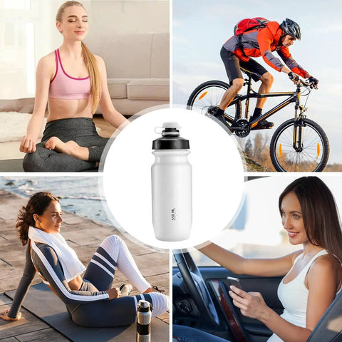 On The Go 550ml Leak Proof Bike Water Bottle With Hands Free Bite Valve shown in various fitness and travel settings