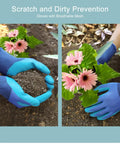 All In One Garden Tool Set For Every Yard Task With Rust Resistant Shovel And Trowel, blue gloves planting flowers
