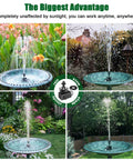 24 Hour Continuous Bird Bath Fountain Pump With Light And 7 Nozzles For Varied Spray Patterns in garden settings