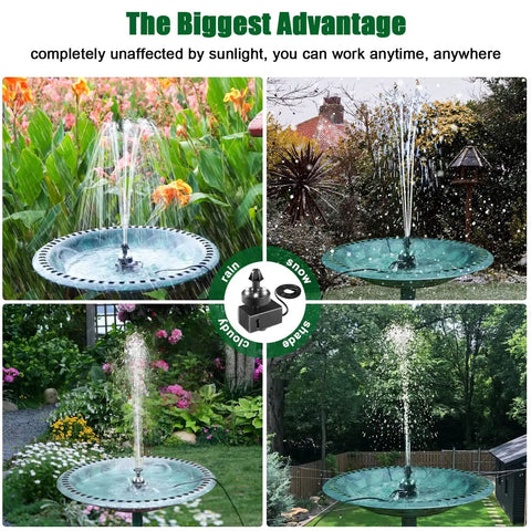 24 Hour Continuous Bird Bath Fountain Pump With Light And 7 Nozzles For Varied Spray Patterns in garden settings