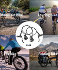 HAIKS MT200 hydraulic disc brake set, aluminum alloy, 2-piston calipers; shown with mountain, touring, fat, folding bikes.