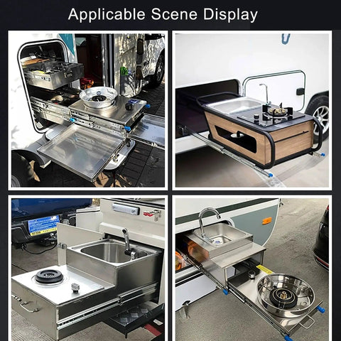 Heavy Gauge Steel Full Extension Drawer Slides With Secure Push Lock Handle And Ridiculously Smooth Ball Bearing Glide for camper kitchens.