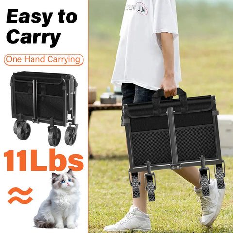 Person carrying Foldable Wagon Cart With Wheels Grab And Go Lightweight 11 Lb Portable Collapsible Wagon 280 Lb Capacity