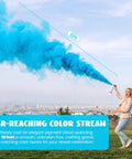 Epic Giant Gender Reveal Fire Extinguisher Pack With Blue Smoke Bombs creating a 10ft blue color cloud during celebration.