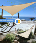 Comparison of two patio shade sails, one installed with Rock Solid Heavy Duty 6 Inch Sun Shade Sail Hardware Kit Made From 304 Stainless Steel.