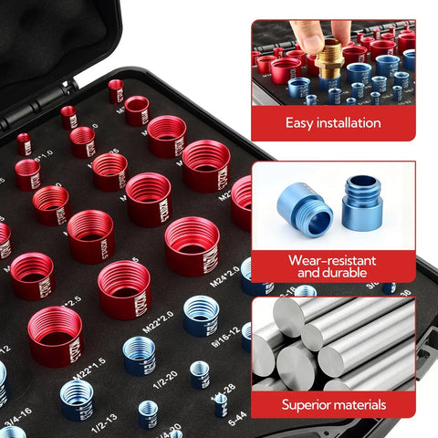 Super Cool 14 Piece Thread Gauge Kit Check Inch And Metric Bolt Nut Sizes Fast With Aluminum Checker Tool For Your Car Or Bike Repair Projects Inside Neat Storage Box in red and blue threads