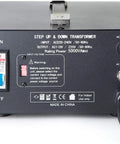 Rear view of Beefy ELC T-5000 5000-Watt Voltage Converter Transformer For Home Use showing input output and circuit breaker.