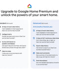 Comparison chart of Google Home Premium subscription features for Standard and Advanced plans.