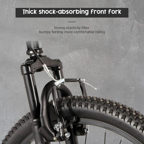 Front fork of 26 Inch Mountain Bike With Sturdy Aluminum And Steel Frame 21 Speed Front And Rear V Brakes Lockout Suspension Fork
