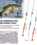 Bullet Fishing Sinkers 50 Pcs Set For Bass Texas Rig Weedless with tackle box and rigged fishing lines shown with bass fish catch.