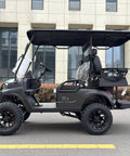 Top Notch Four Passenger Electric Golf Cart With One Touch Start And 48V 150Ah Lithium Battery in matte black with all-terrain tires.