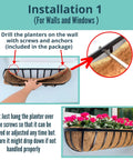 Installation of Slap These Black Metal Wall Planters On Any Deck Railing For A Quick Backyard Glow Up With A 2 Pack Of 24 Inch Outdoor Garden Boxes equipped with natural coco liners.